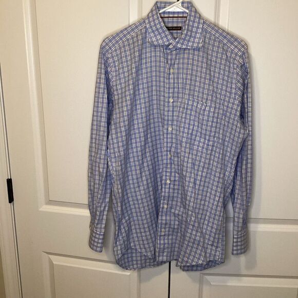 Mens Peter Millar Long sleeved button up‎ shirt medium Blue white pink - Picture 1 of 4